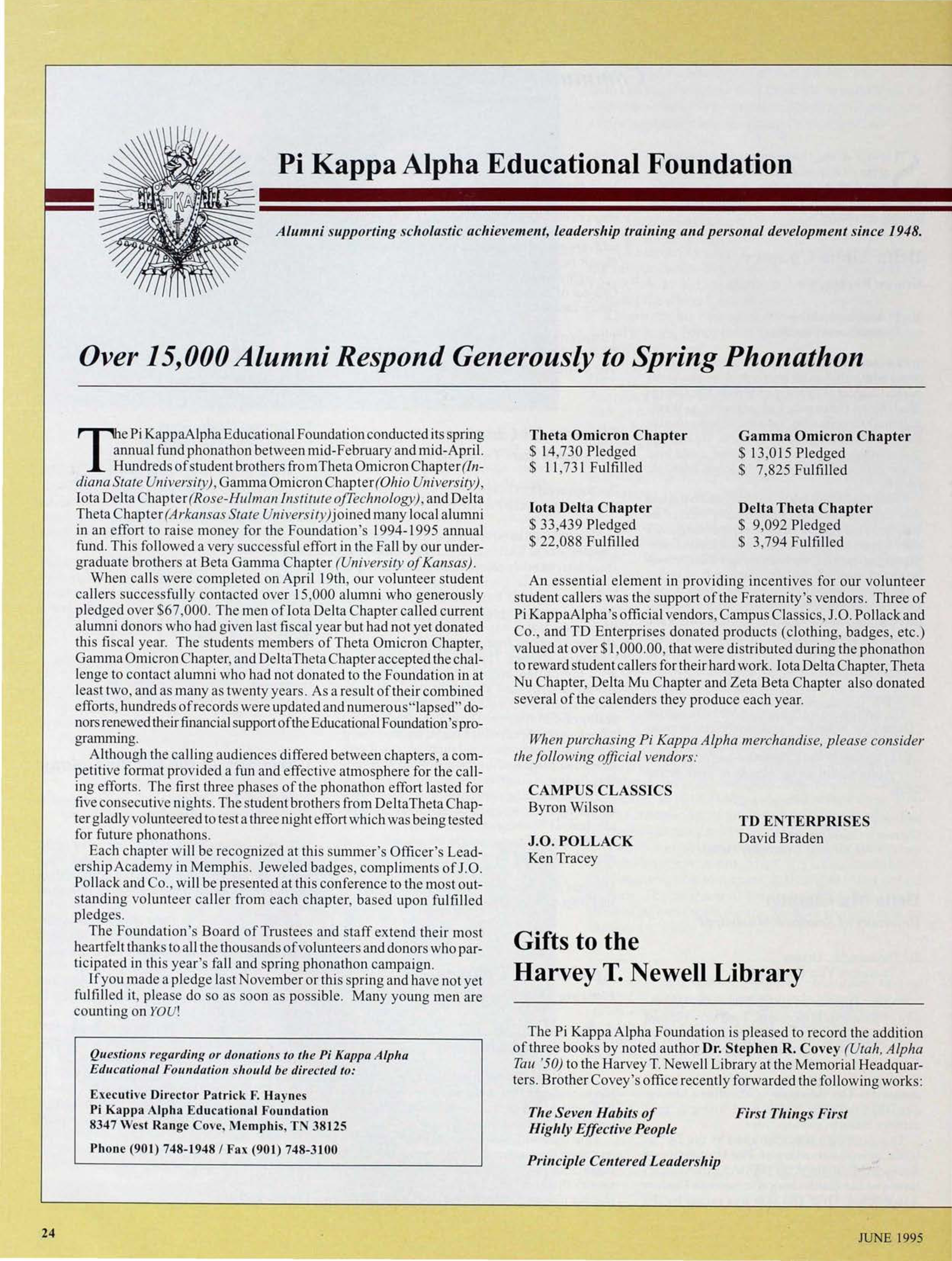 Pi Kappa Alpha Educational Foundation, June 1995